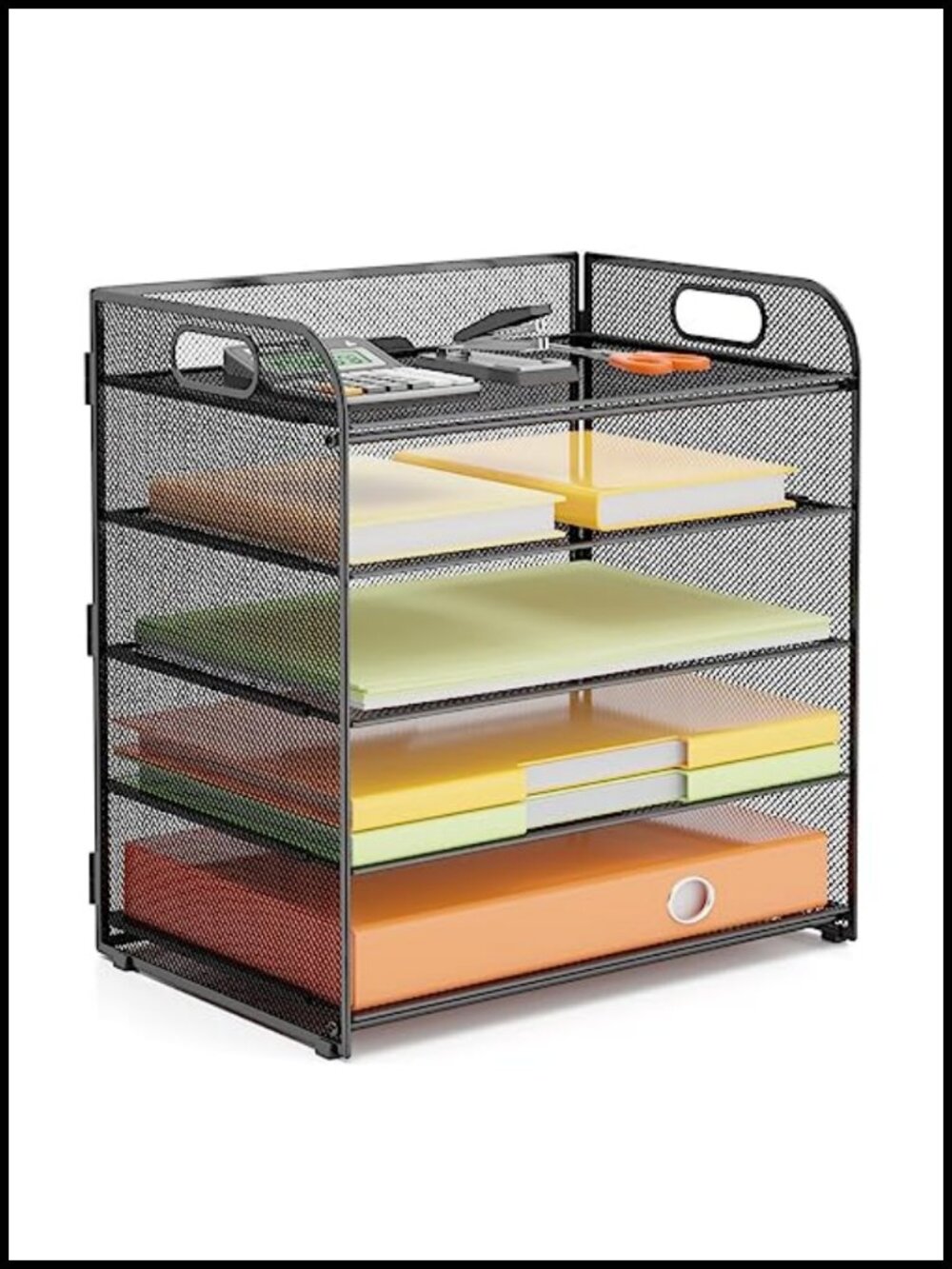 5 Tier Metal Mesh Desk Organizer Letter Tray with Handles - Office File Sorter